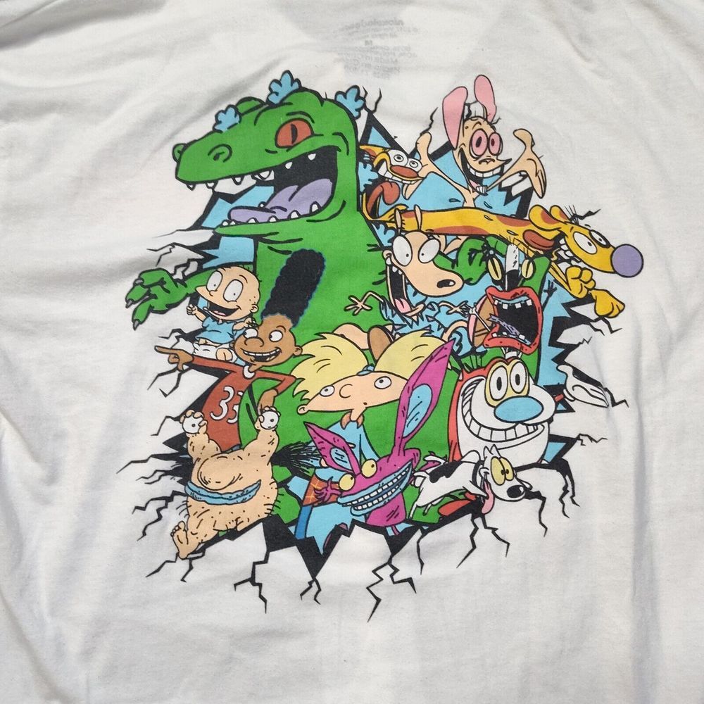 Nickelodeon Cartoon Cast Men Sz M Short Sleeve Button Down 2017 Shirt